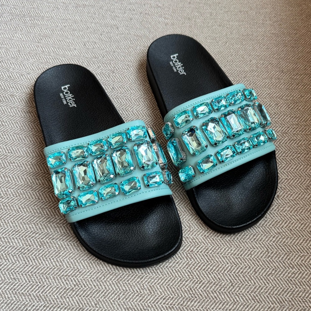 Botkier “Freda” Seafoam Rhinestone Slide Sandals - Size 39/8 - Picture 2 of 15